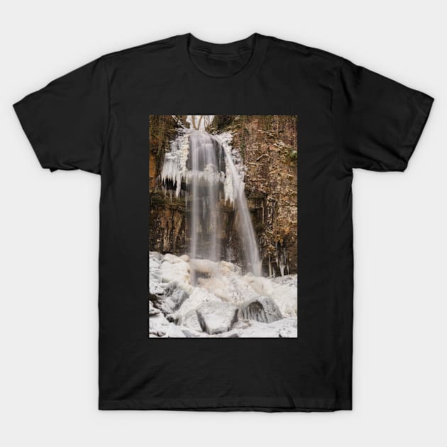 A Frozen Melincourt Waterfall, Resolven T-Shirt by dasantillo